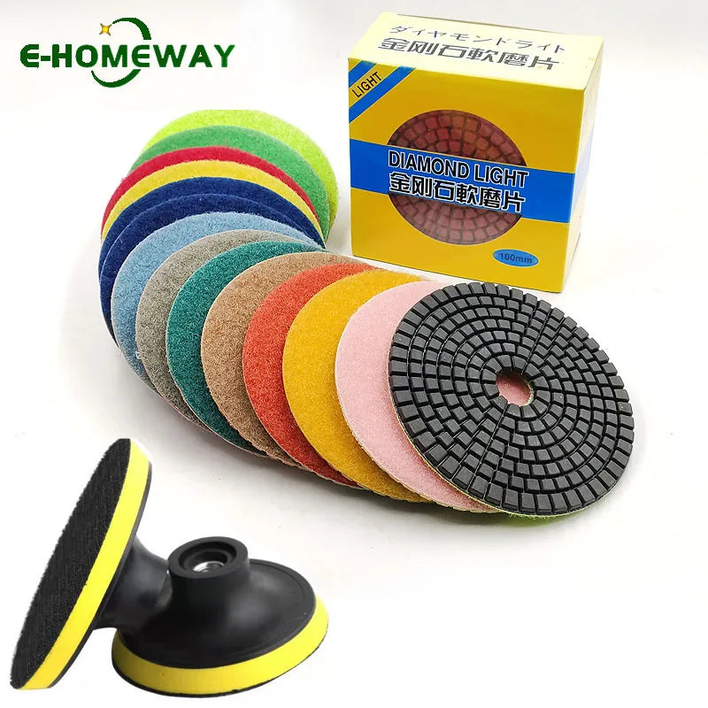 Kit de 11 Discos de Pulido Diamantados 100mm - Granito y Mármol