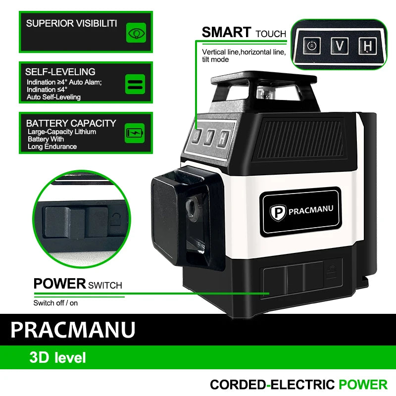 Mini Nivel Láser 12 Líneas 3D Autonivelante 360°