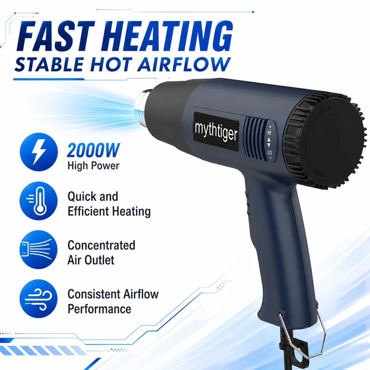 Pistola de Aire Caliente 2000W - Temperatura Ajustable 60-600°C