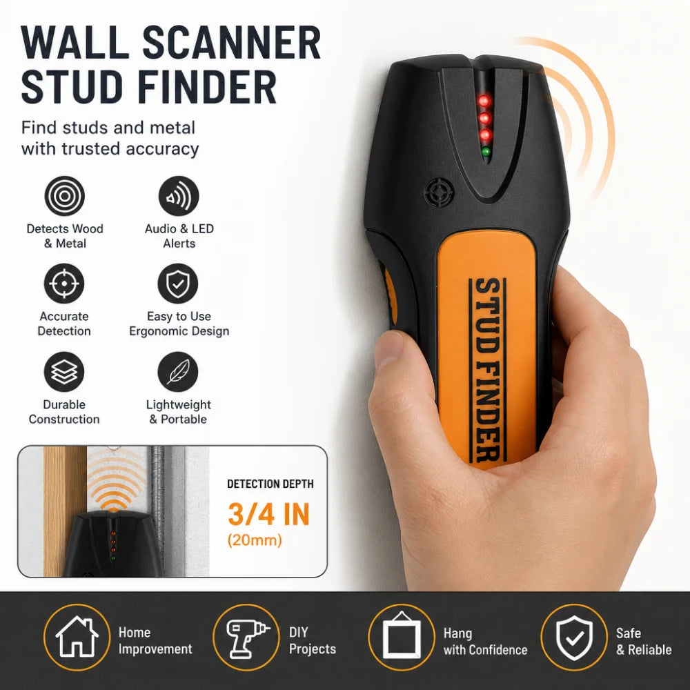 Detector de Paredes Gaqqee – Sensor para Metal, No Metal y Cables AC con Alarma Sonora y Luminosa