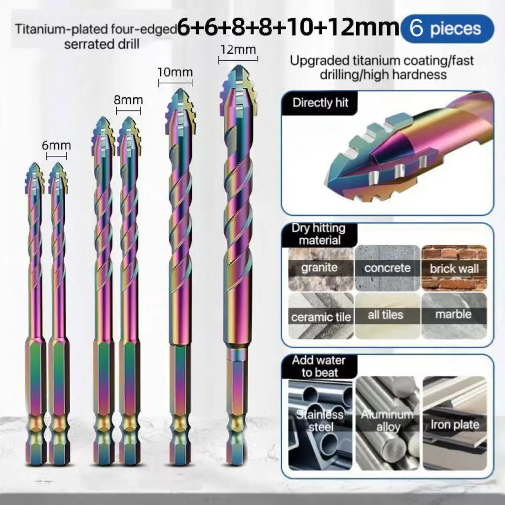 Set de Brocas de Diamante Cuatro Filos para Cristal, Azulejo y Cerámica (3-12mm)