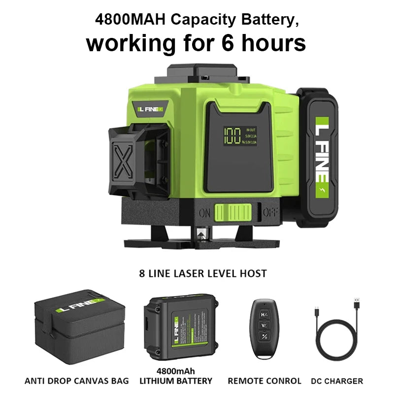 Nivel Láser 4D 16 Líneas Verdes 360° Autonivelante – IP54 – Batería 4800mAh