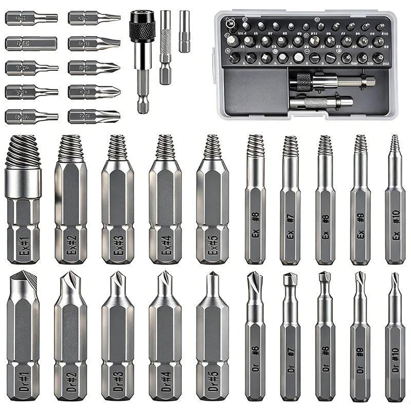 Kit Extractor de Tornillos Dañados 33 Piezas con Manguito