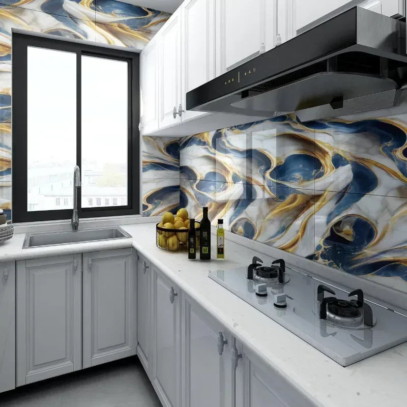 Azulejos Autoadhesivos 3D Efecto Mármol | Pack 10 uds 30x30cm | Impermeable Antibacteriano | Cocina Baño Suelo Pared