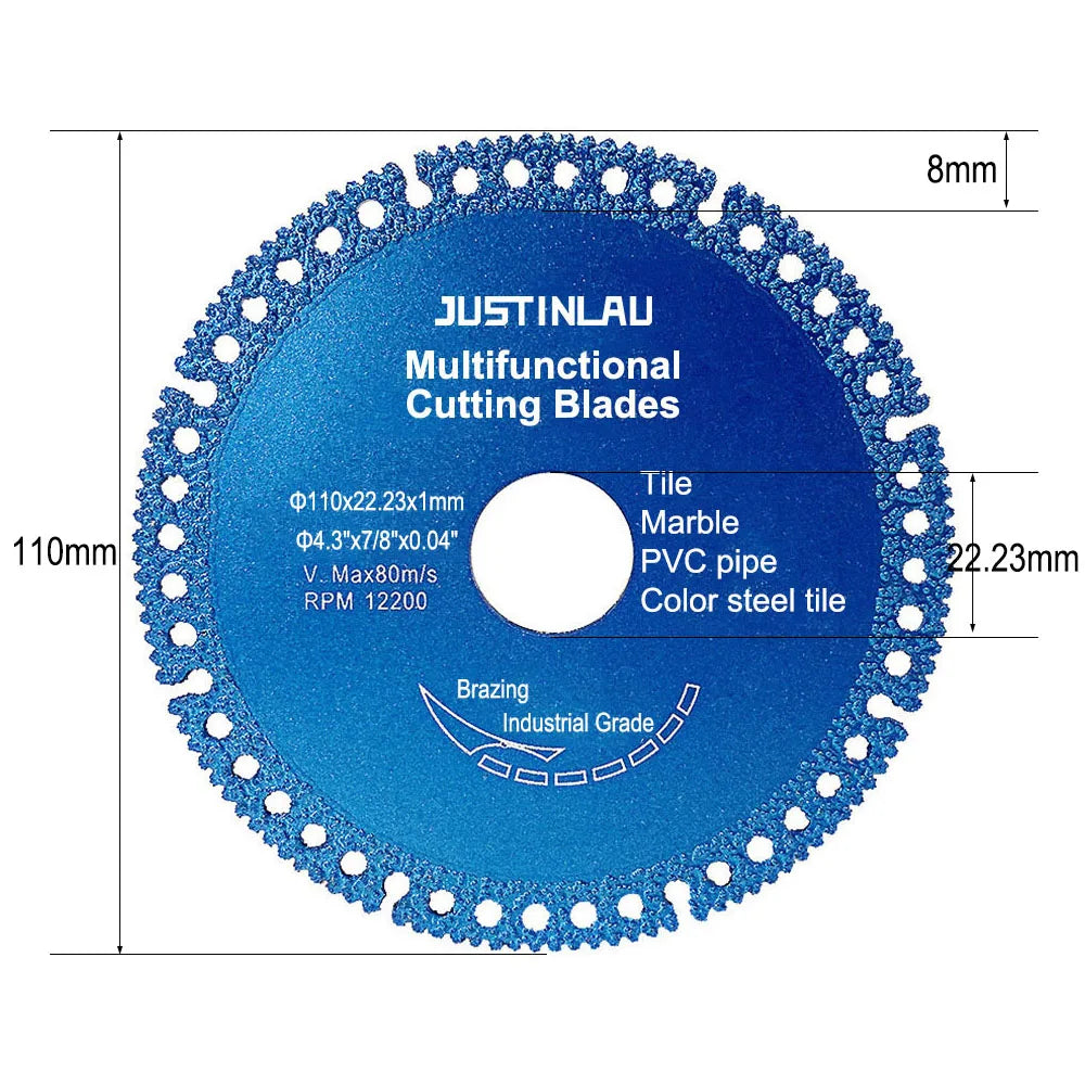 Disco de Corte Multifunción Ultradelgado JUSTINLAU 110/125mm – Diamante para Cerámica, Vidrio y Mármol