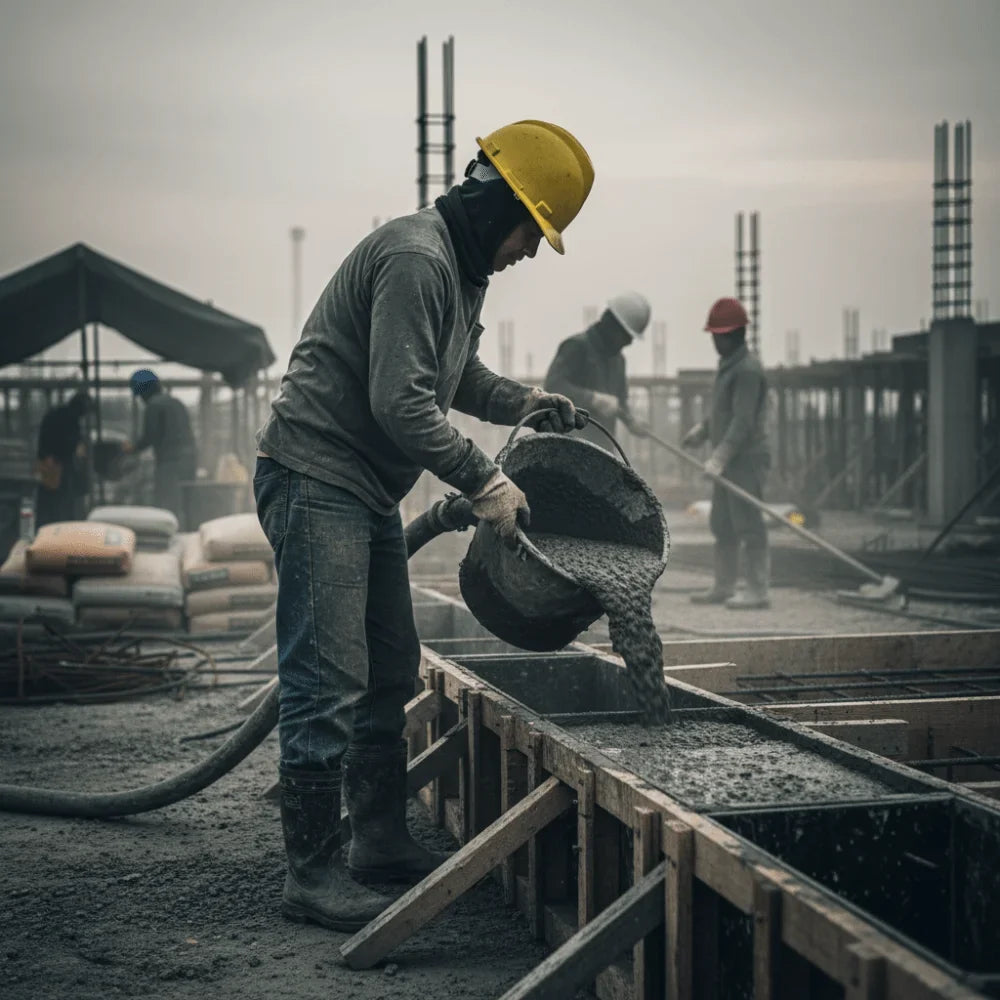 Casco de obra reforzado puesto en un trabajador