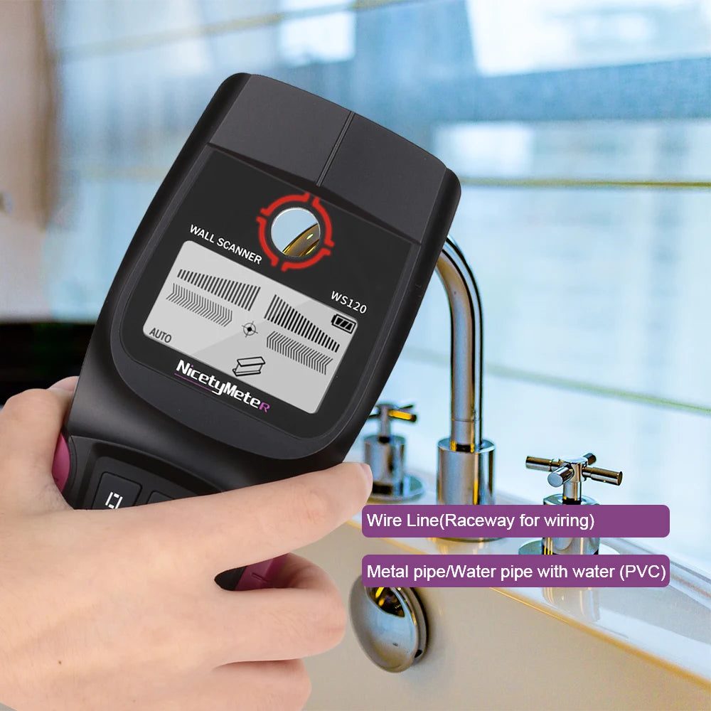 Detector de Paredes Multifunción RZ WS120 – Cables en Tensión, Tuberías PVC y Metal con Pantalla LCD