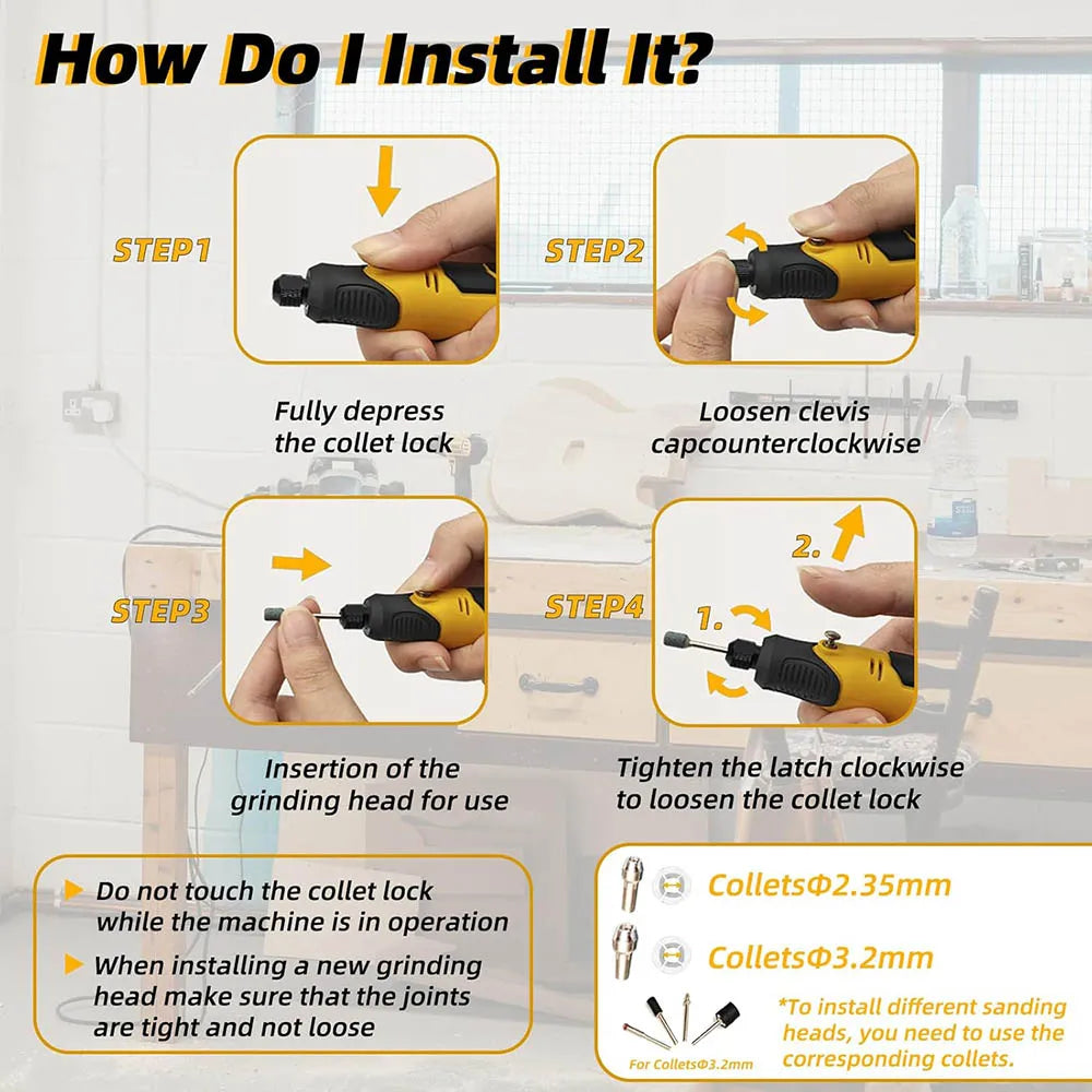 Sanding and Polishing Kit for 3D Printed Resin – Cordless Mini Rotary Tool with 57 Accessories