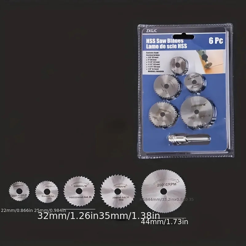 Set de 6 Discos de Sierra Circular Mini HSS para Rotativa