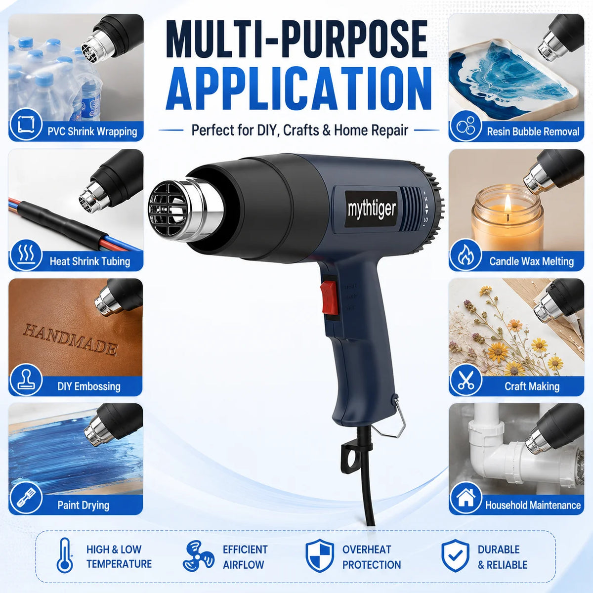 Pistola de Aire Caliente 2000W - Temperatura Ajustable 60-600°C