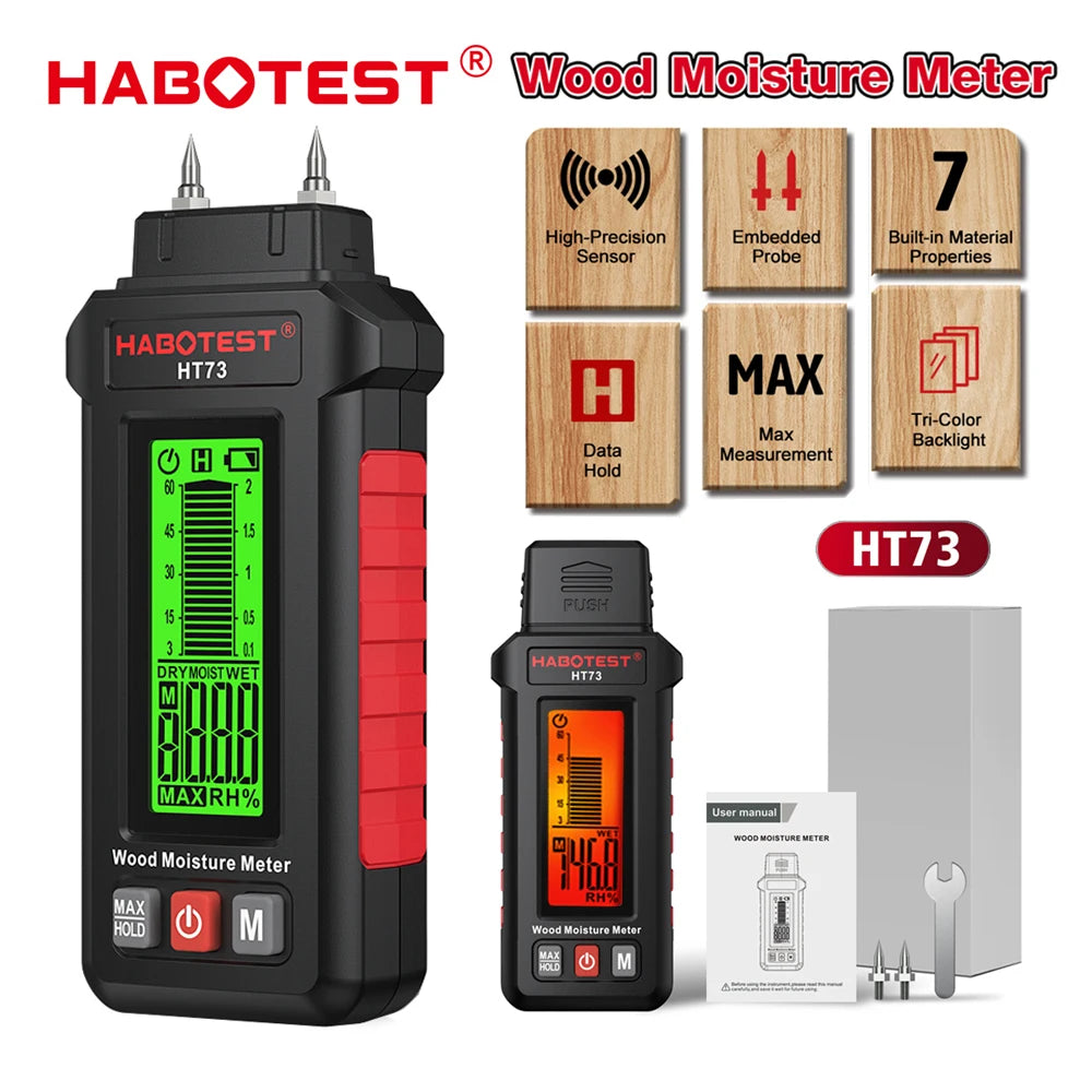 Medidor digital de humedad HABOTEST HT73 para madera y construcción