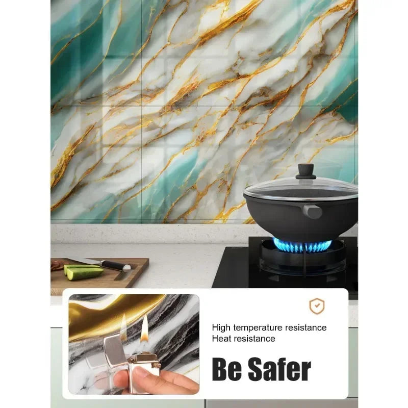 Azulejos Autoadhesivos 3D Efecto Mármol | Pack 10 uds 30x30cm | Impermeable Antibacteriano | Cocina Baño Suelo Pared