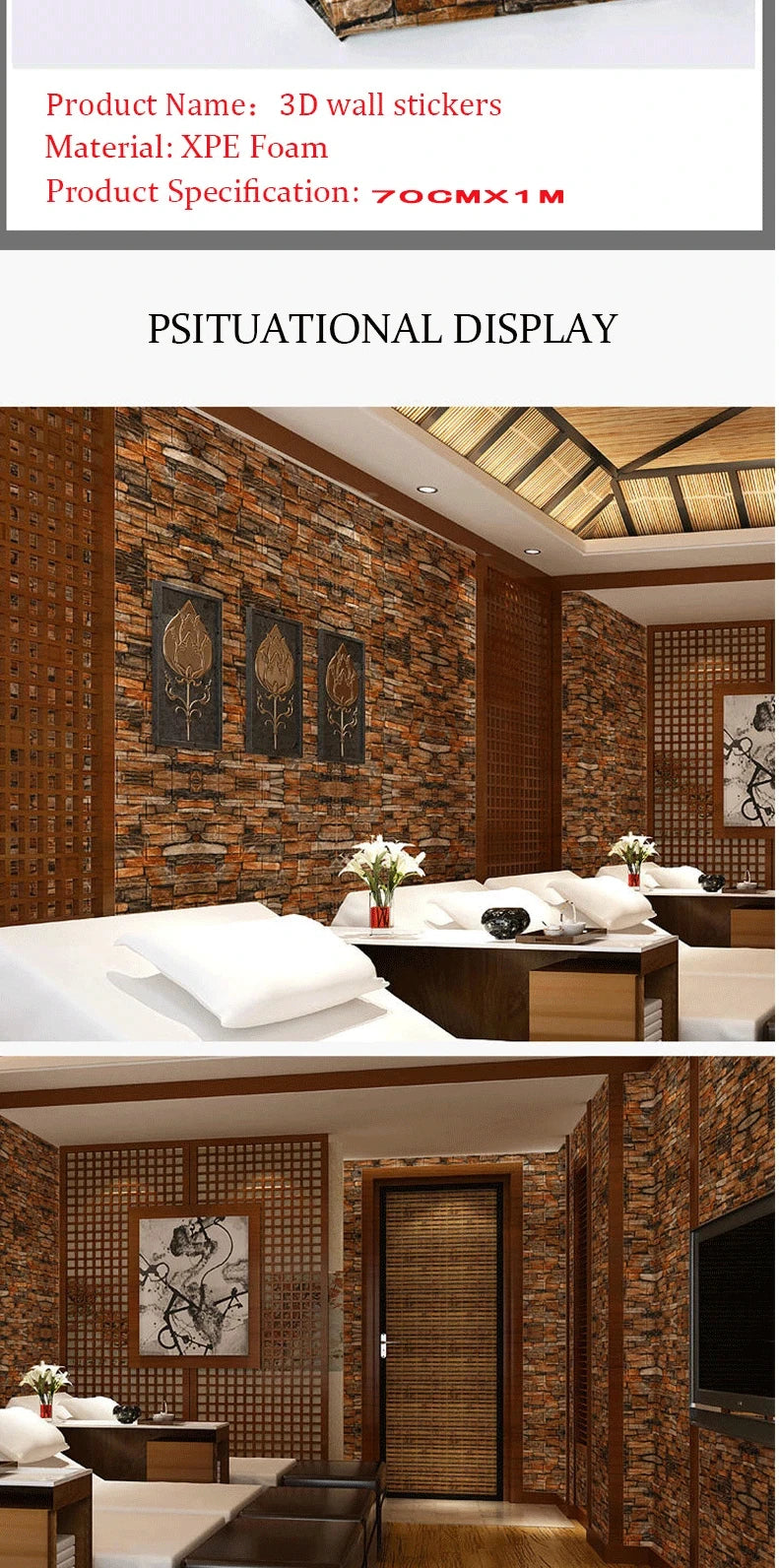 Papel Pintado 3D Autoadhesivo Efecto Ladrillo | Rollo Continuo 70cm x 1/3/5/10M | Impermeable