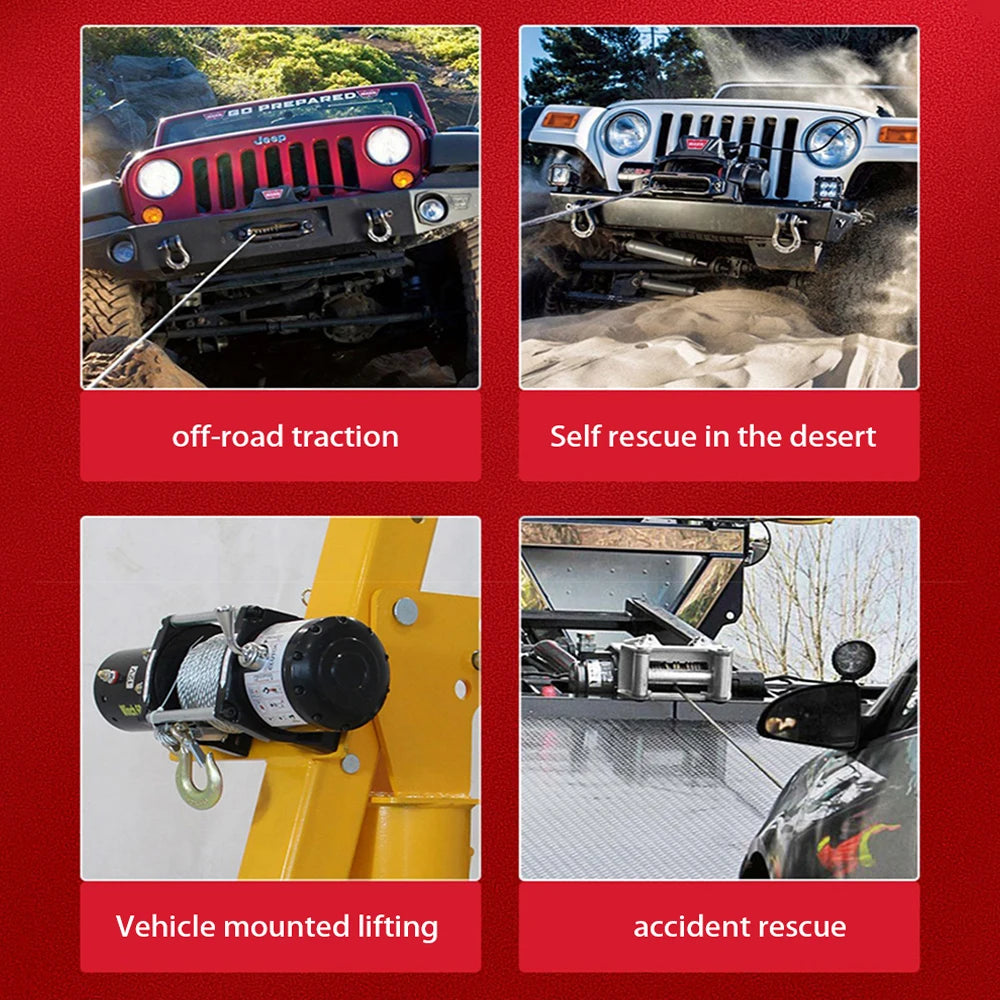 TUNGFULL 12V/24V Waterproof Electric Winch – Self-Recovery Crane for SUV and Off-Road Vehicle