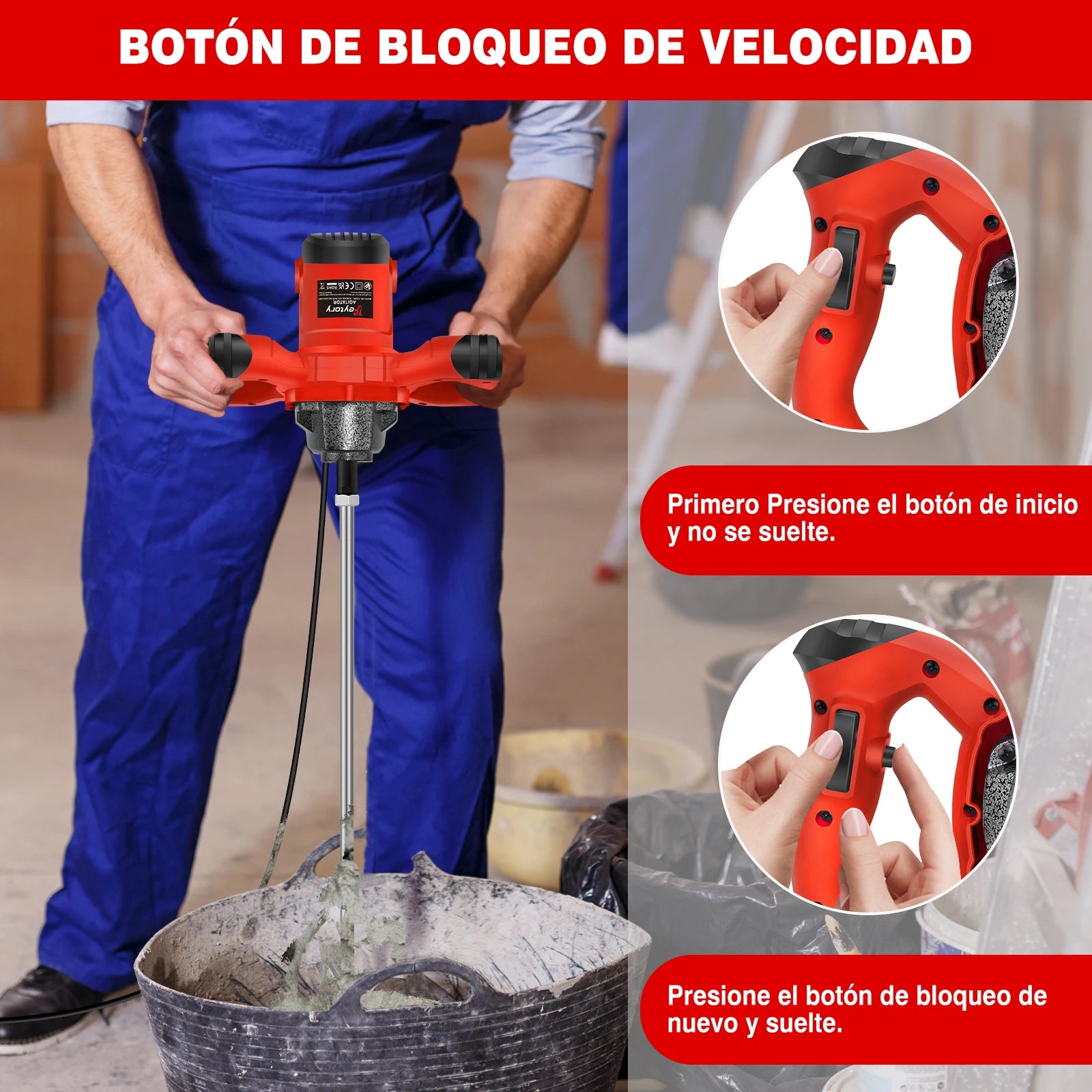 Mezcladora de Hormigón Portátil DayPlus 2600W - Varilla M14, 6 Velocidades