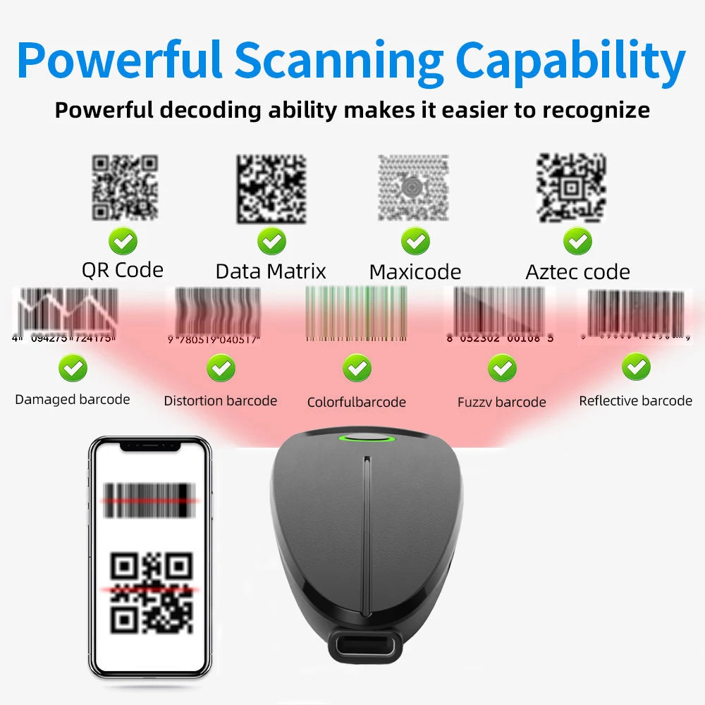 Lector de Códigos de Barras 2D Inalámbrico SYCREADER TD-W7 – Bluetooth 2.4G, QR, PDF417 con Almacenamiento