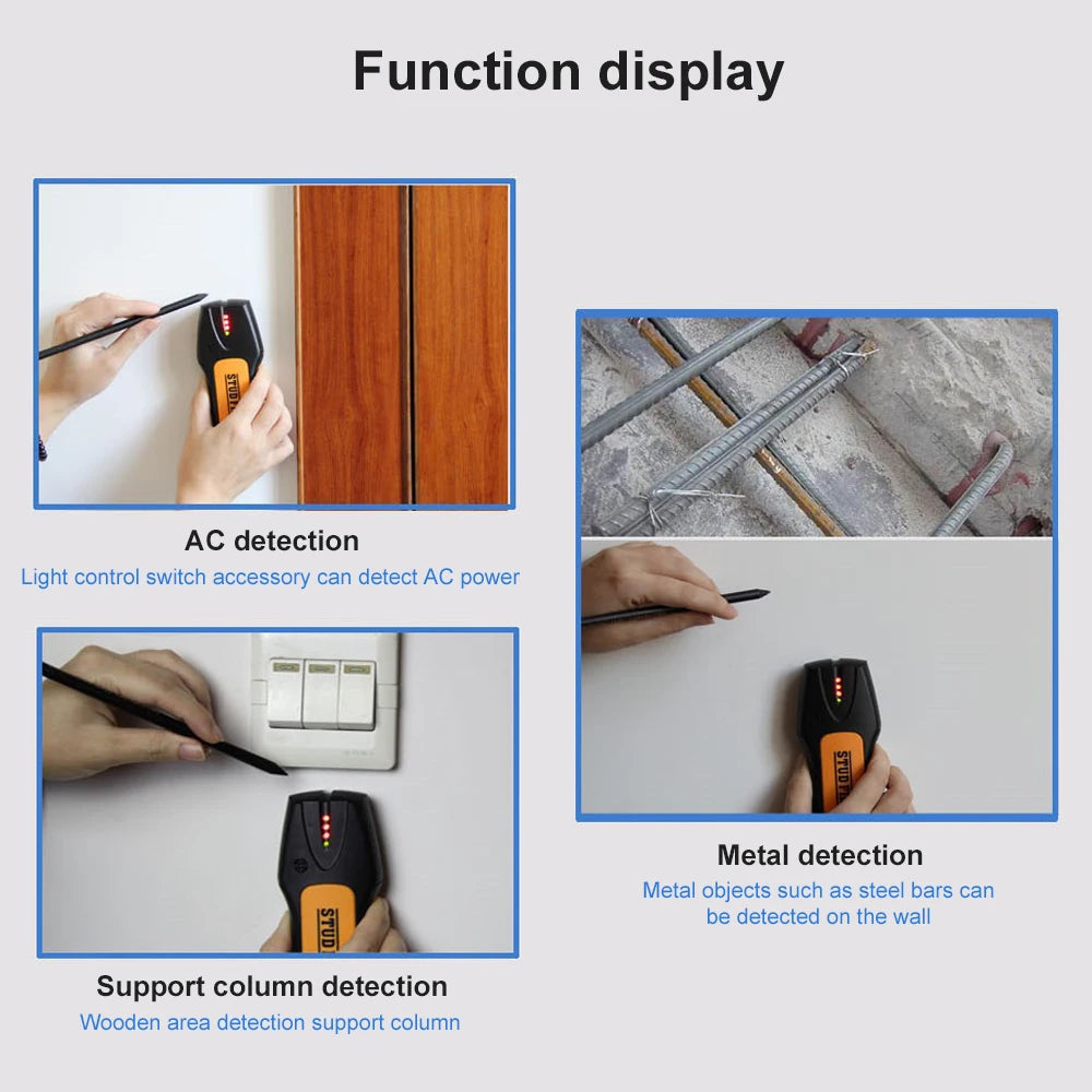 Detector de Paredes Gaqqee – Sensor para Metal, No Metal y Cables AC con Alarma Sonora y Luminosa