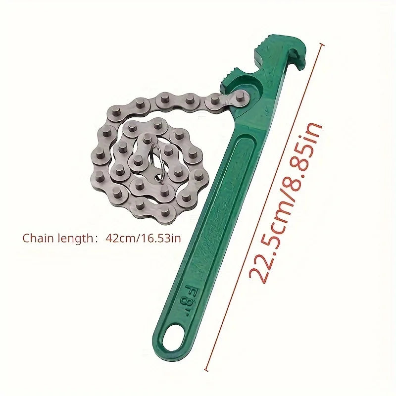 Llave de Cadena de Acero para Filtros de Aceite y Tuberías – Agarre Ajustable con Mango Ergonómico