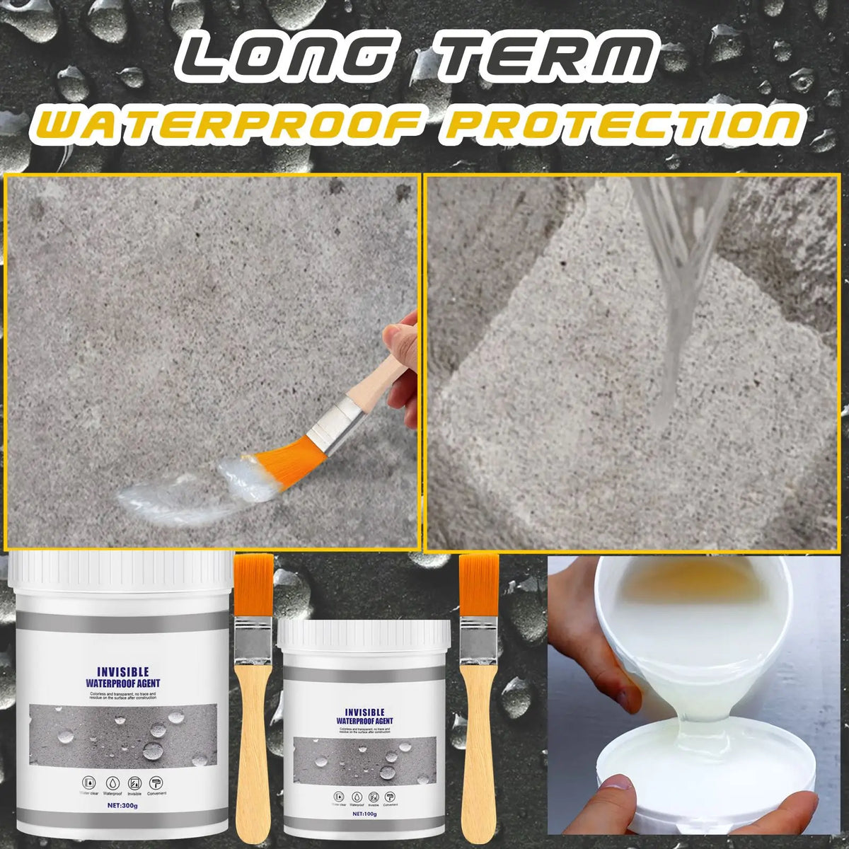 Sellador Impermeabilizante Transparente con Pincel – Reparación de Tejados y Goteras 300g a 1200g
