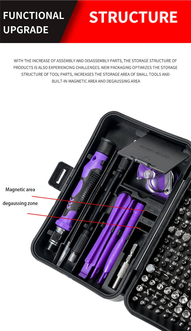 Set Destornilladores Magnético 170 en 1 | 154 Puntas de Precisión | Torx Hex Phillips | Reparación Móvil y Ordenador