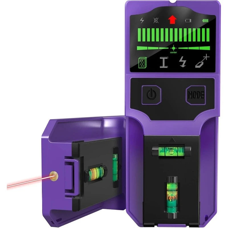 Detector de Montantes con Nivel Láser y Pantalla LCD – Metal, Madera, Cable AC y Tuberías