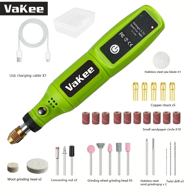 Mini Electric Cordless USB Drill VaKee – Engraving Pen and DIY Rotary Tool