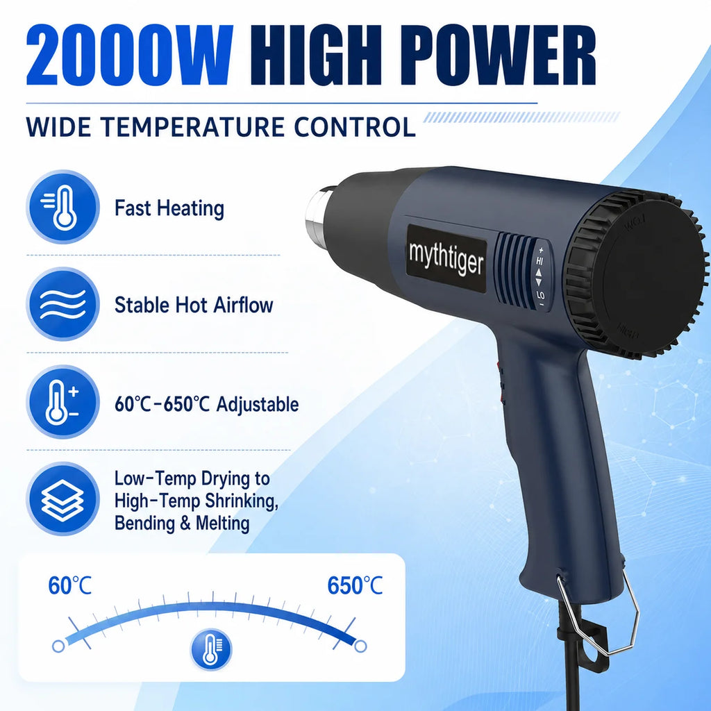 Pistola de Aire Caliente 2000W - Temperatura Ajustable 60-600°C