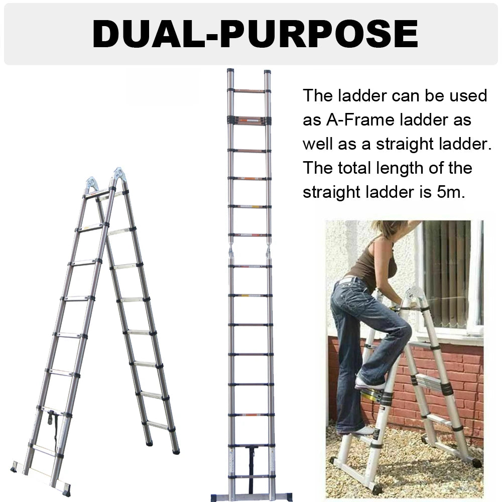 Escalera Telescópica Plegable A-Frame 3,8m / 5m | Aluminio o Acero Inox | Carga 150 kg | Certificado EN131