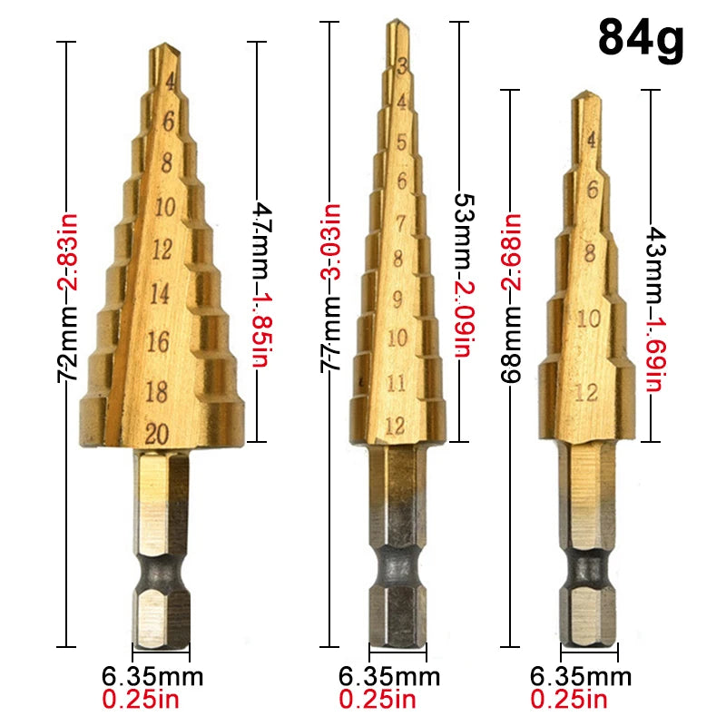 Set de Brocas Escalonadas de Titanio - Vástago Hexagonal (3-32mm)