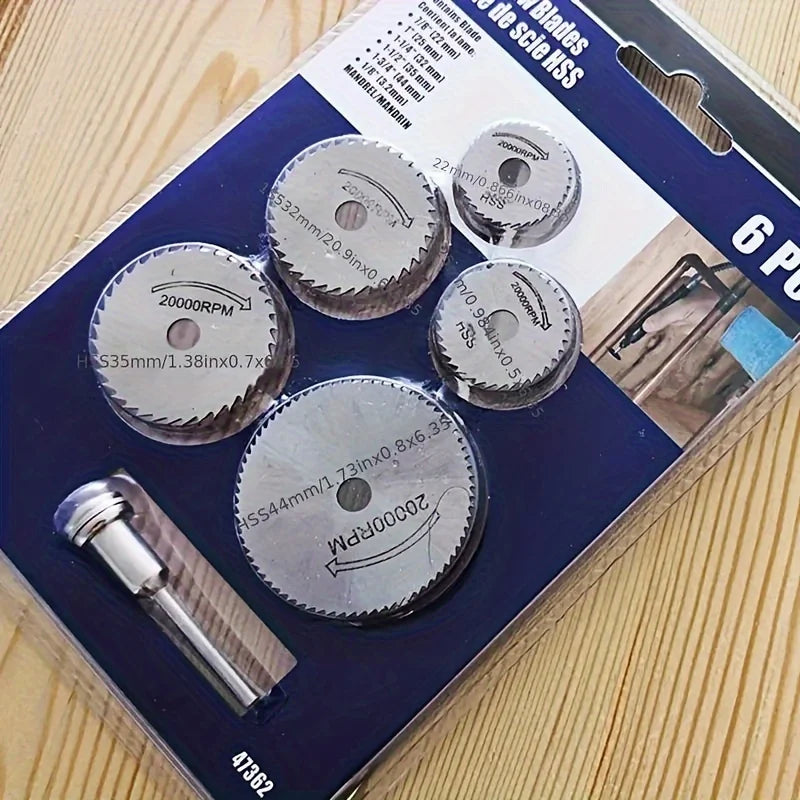 Set de 6 discos de sierra circular mini HSS para herramienta rotativa