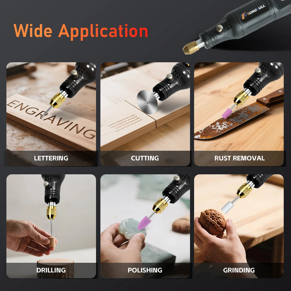 Mini Taladro Rotativo Inalámbrico USB TUNGFULL – Grabado, Pulido y Tallado DIY