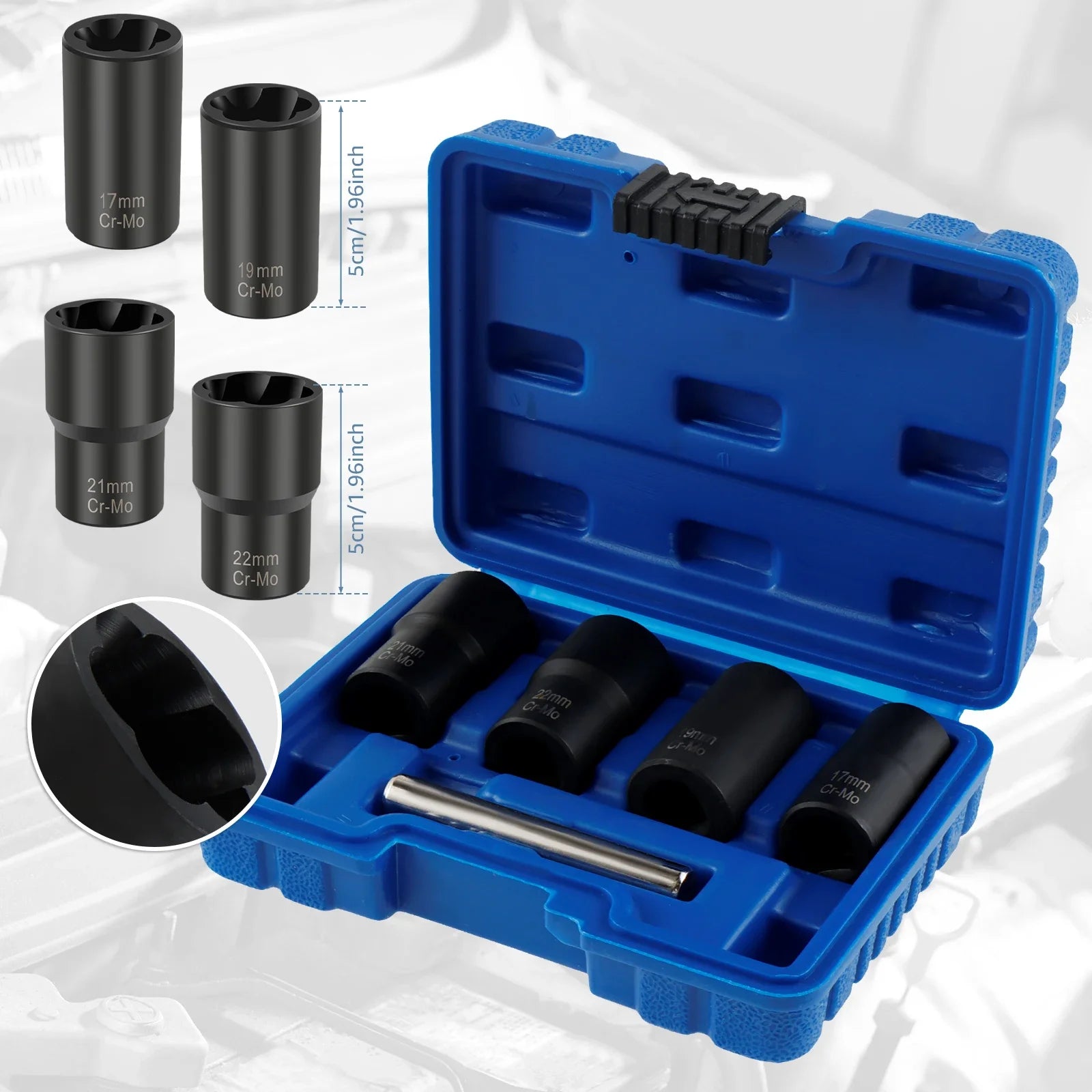 Set Extractor de Tuercas Dañadas 17-22mm (5 Piezas)