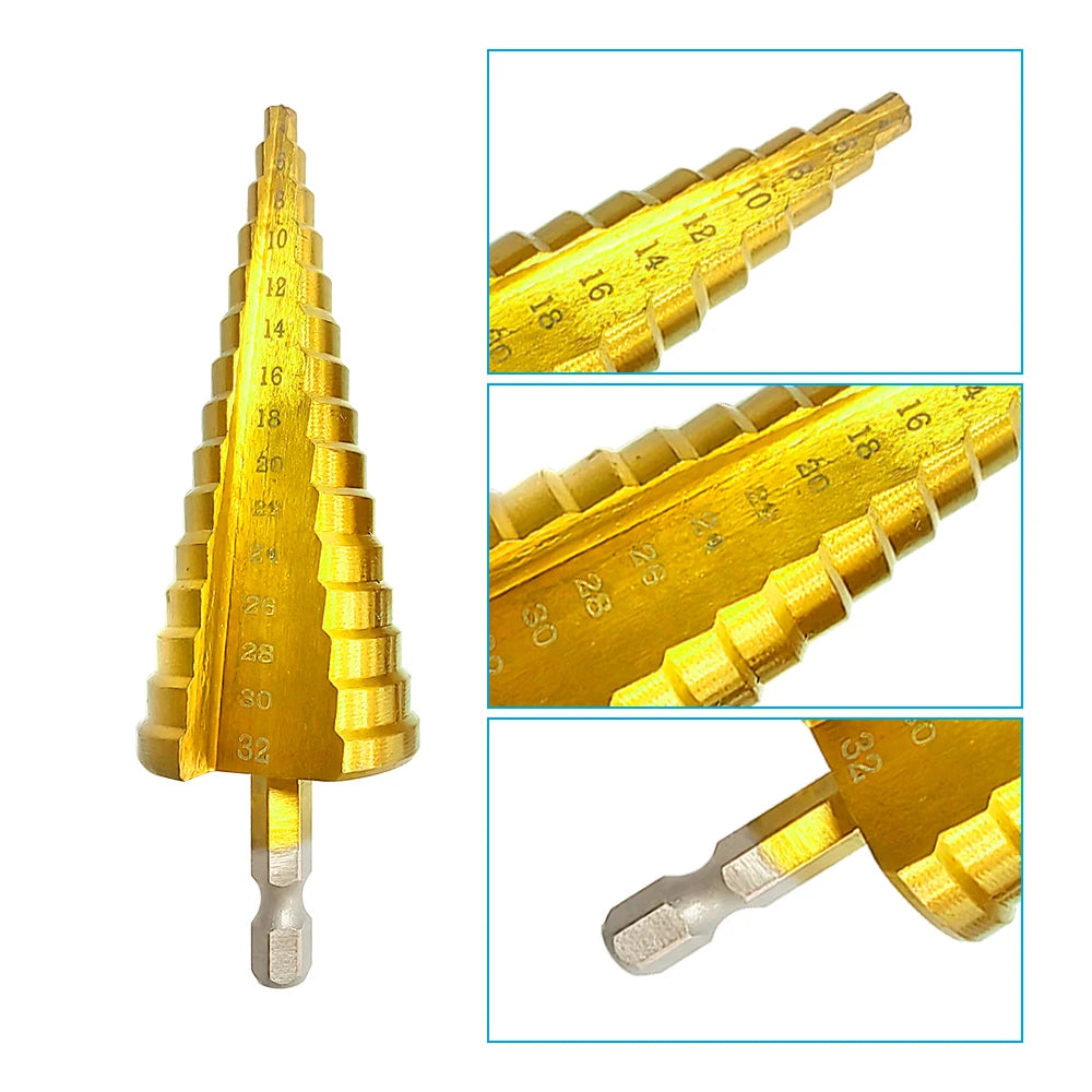 Set de Brocas Escalonadas de Titanio - Vástago Hexagonal (3-32mm)