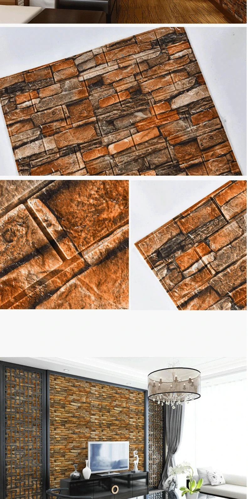 Papel Pintado 3D Autoadhesivo Efecto Ladrillo | Rollo Continuo 70cm x 1/3/5/10M | Impermeable