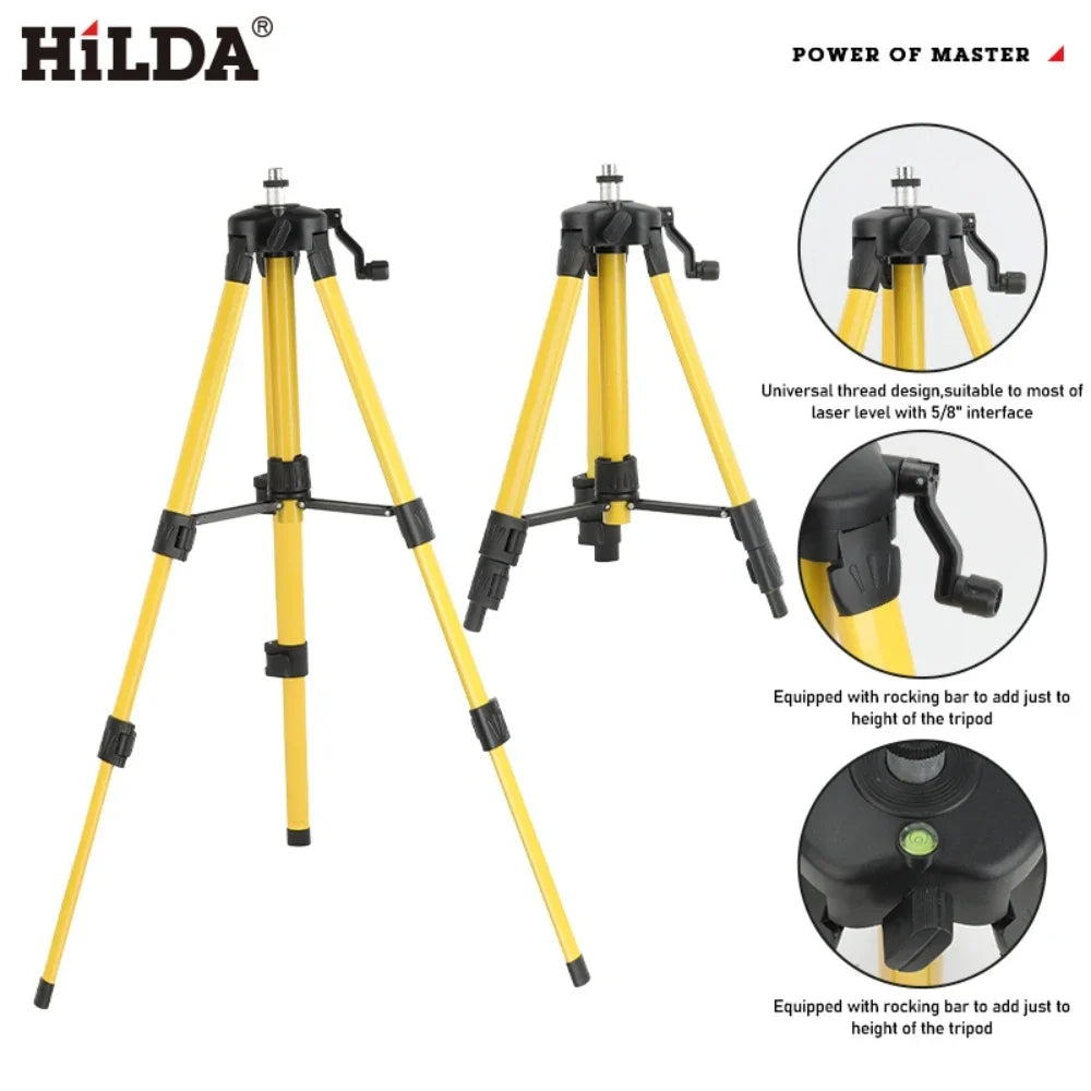 Trípode para Nivel Láser HILDA AB290 – Altura Regulable 1,2m/1,5m en Ferroaleación con Adaptador 5/8"