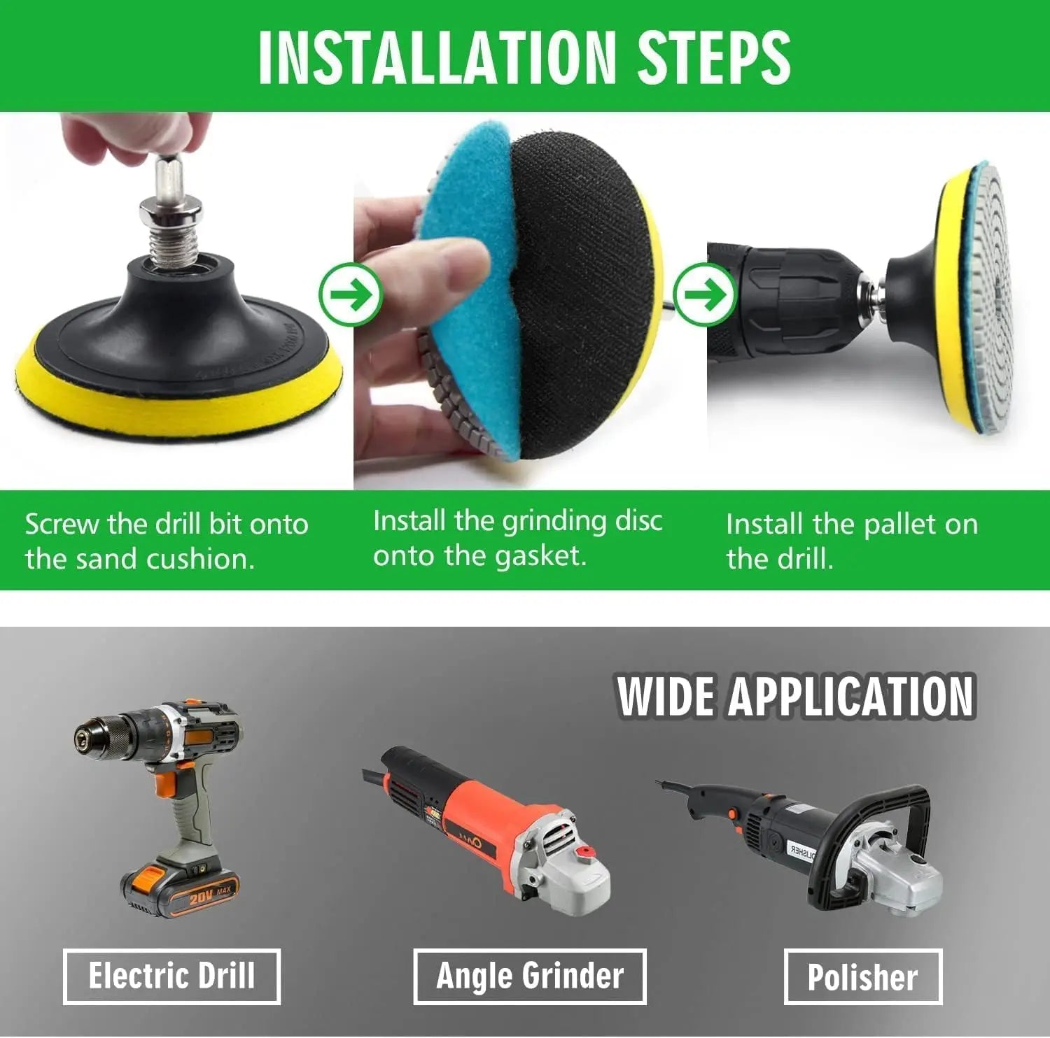 Kit de 11 Discos de Pulido Diamantados 100mm - Granito y Mármol
