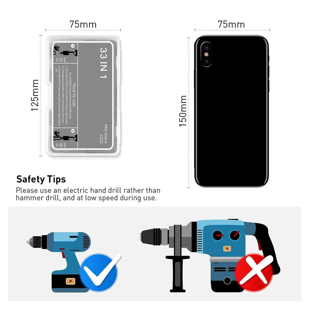 Kit Extractor de Tornillos Dañados 33 Piezas con Manguito