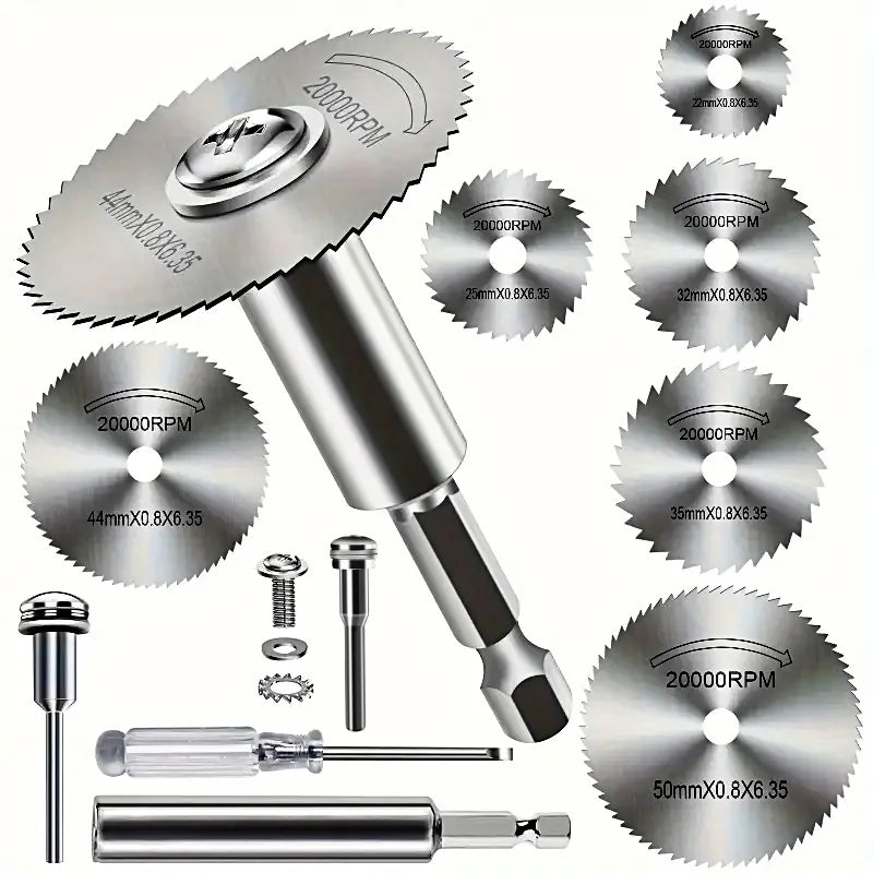 Set 10 Discos de Sierra Circular HSS Vástago 1/4" – Para Metal, Madera y Plástico en Amoladora y Rotativa