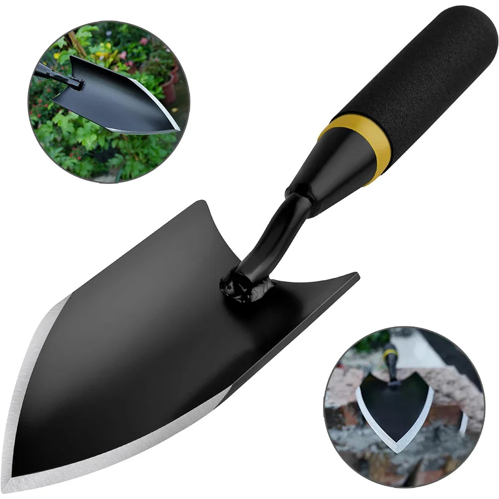 Pala de jardín de acero manganeso con mango ergonómico de goma
