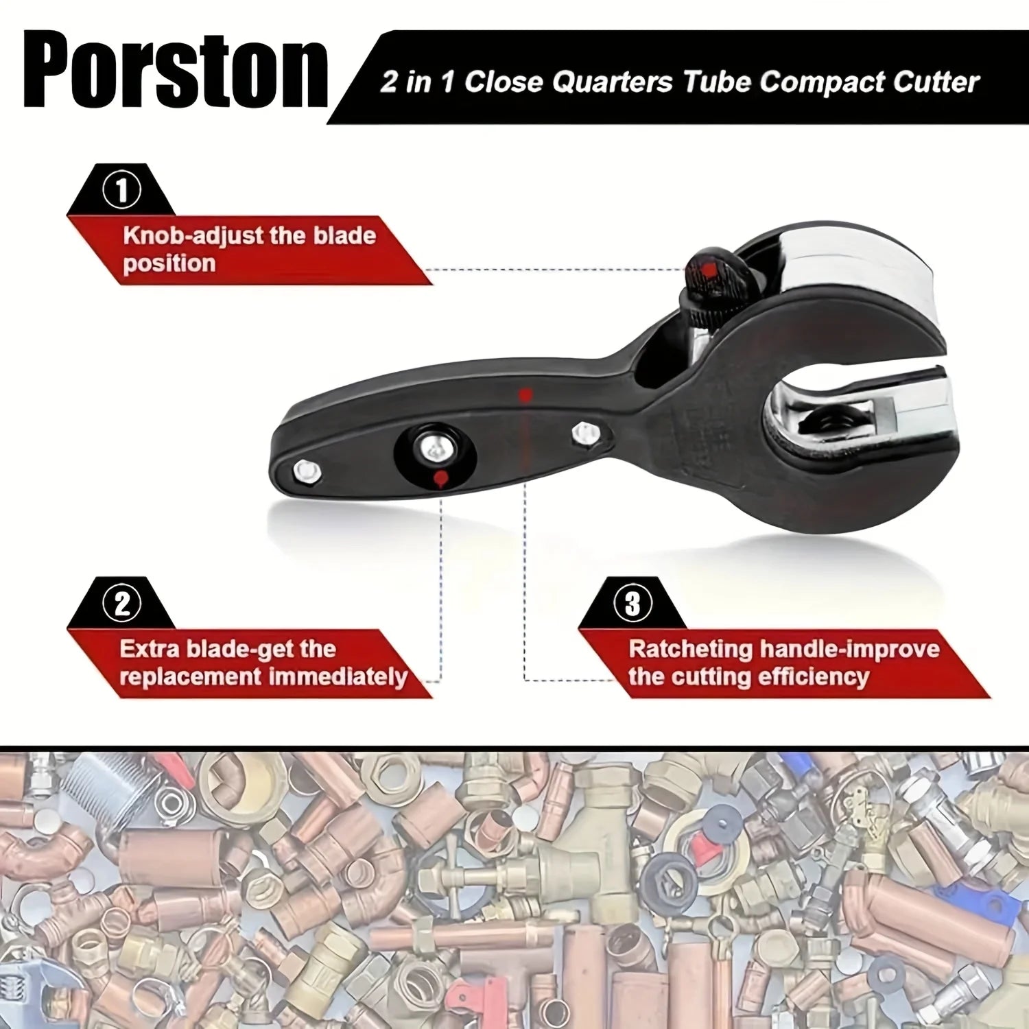 Cortatubos de Trinquete Multiuso - Cobre, Aluminio y Acero Inoxidable