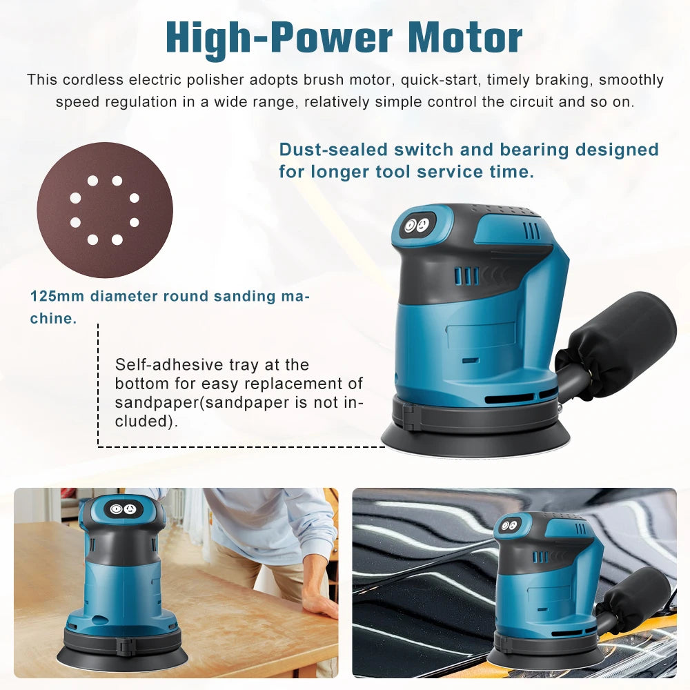 Synxiter 125mm Cordless Random Orbital Sander for Makita 18V Battery