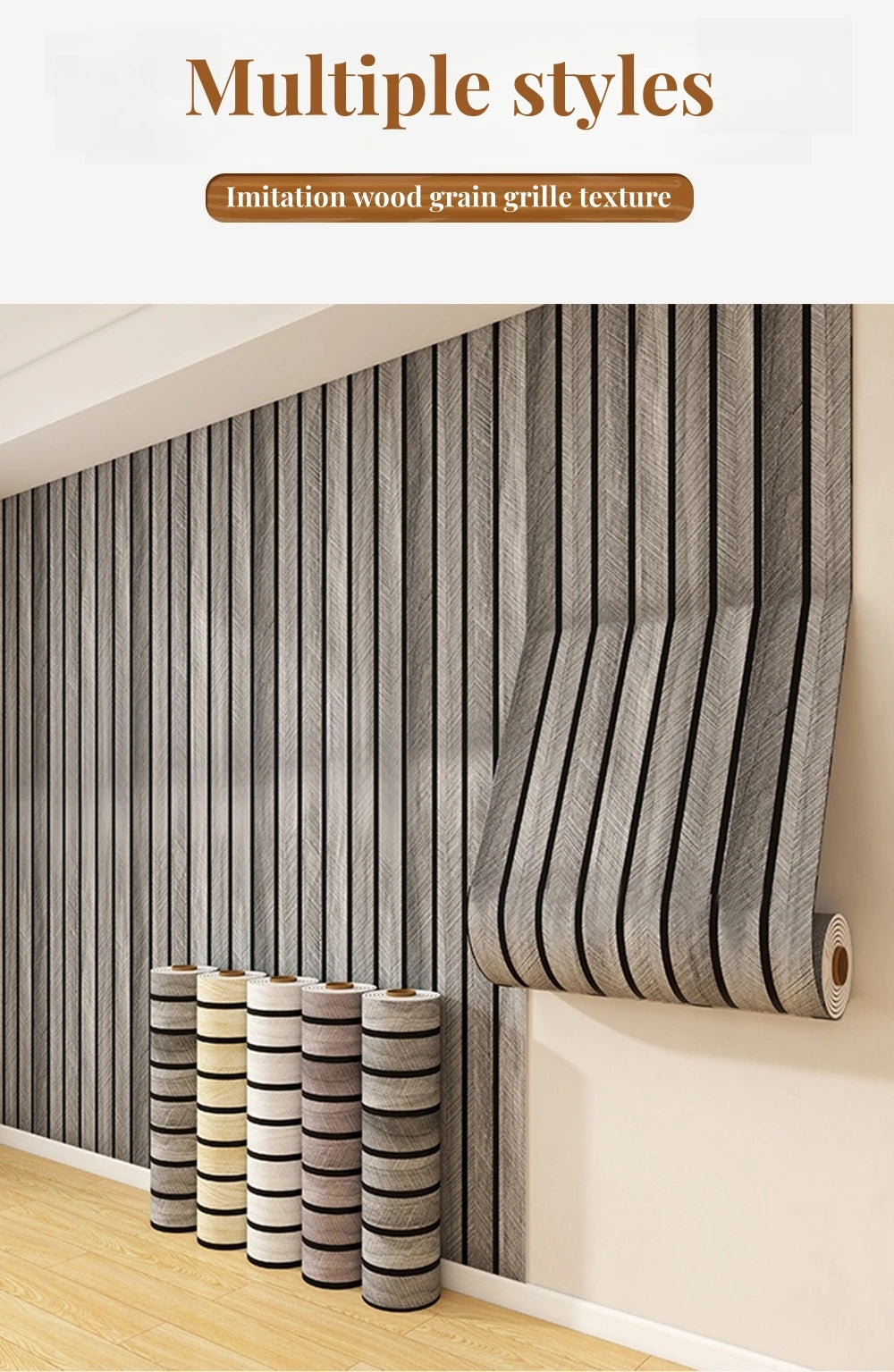 Papel Pintado Autoadhesivo Imitación Rejilla Madera | PVC Grueso Impermeable | Rollo 3M, 5M o 10M x 40cm