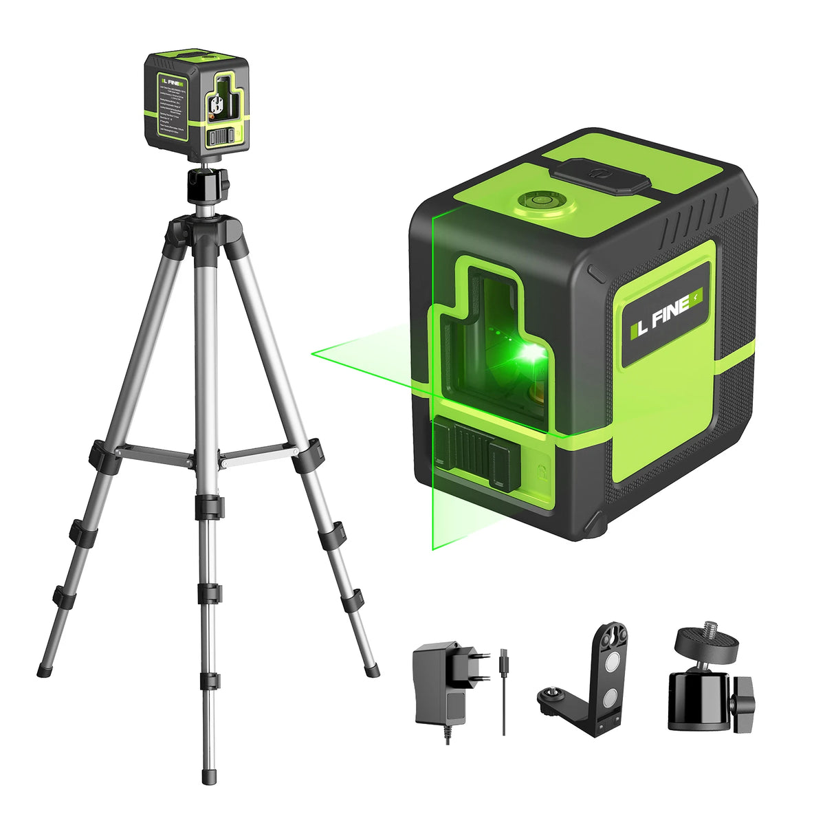 Nivel Láser Verde 2 Líneas Autonivelante 360° LFINE – Recargable 10h con Trípode Incluido