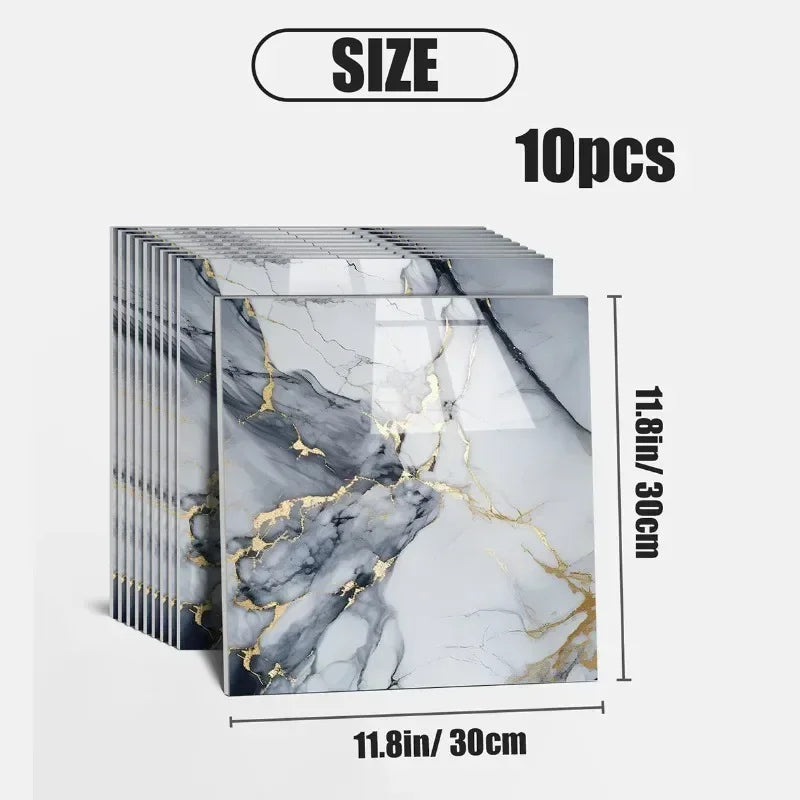 Azulejos Autoadhesivos 3D Efecto Mármol | Pack 10 uds 30x30cm | Impermeable Antibacteriano | Cocina Baño Suelo Pared