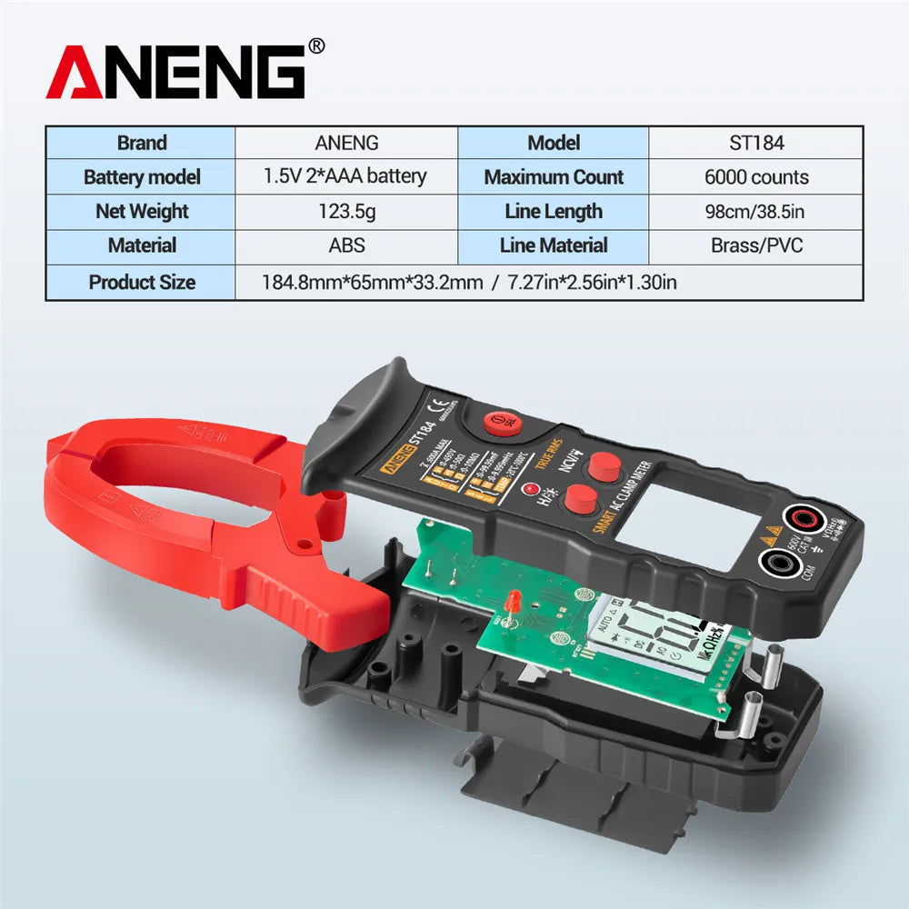Pinza Amperimétrica Digital ANENG ST184 - True RMS