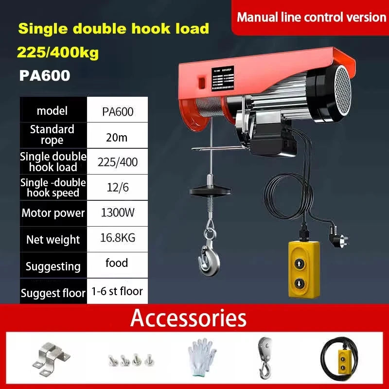 Mini Polipasto Eléctrico 220V con Cable de Acero – Grua Doméstica y de Construcción con Mando