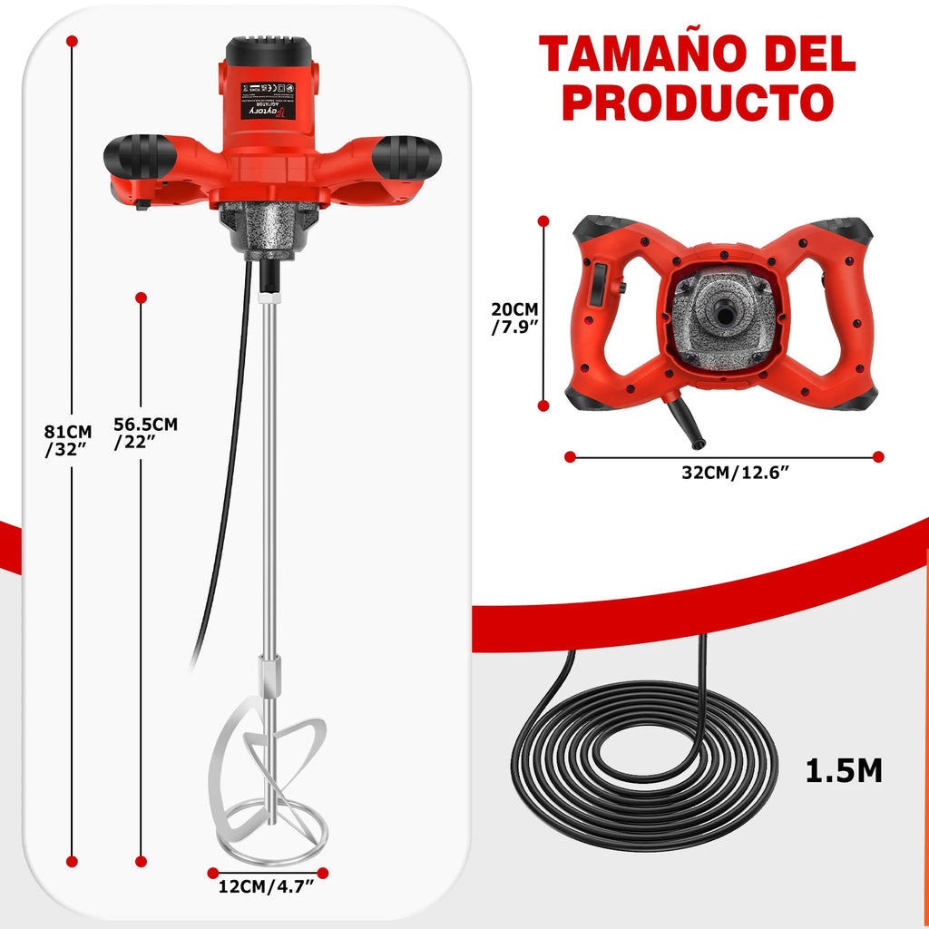 Mezcladora de Hormigón Portátil DayPlus 2600W - Varilla M14, 6 Velocidades