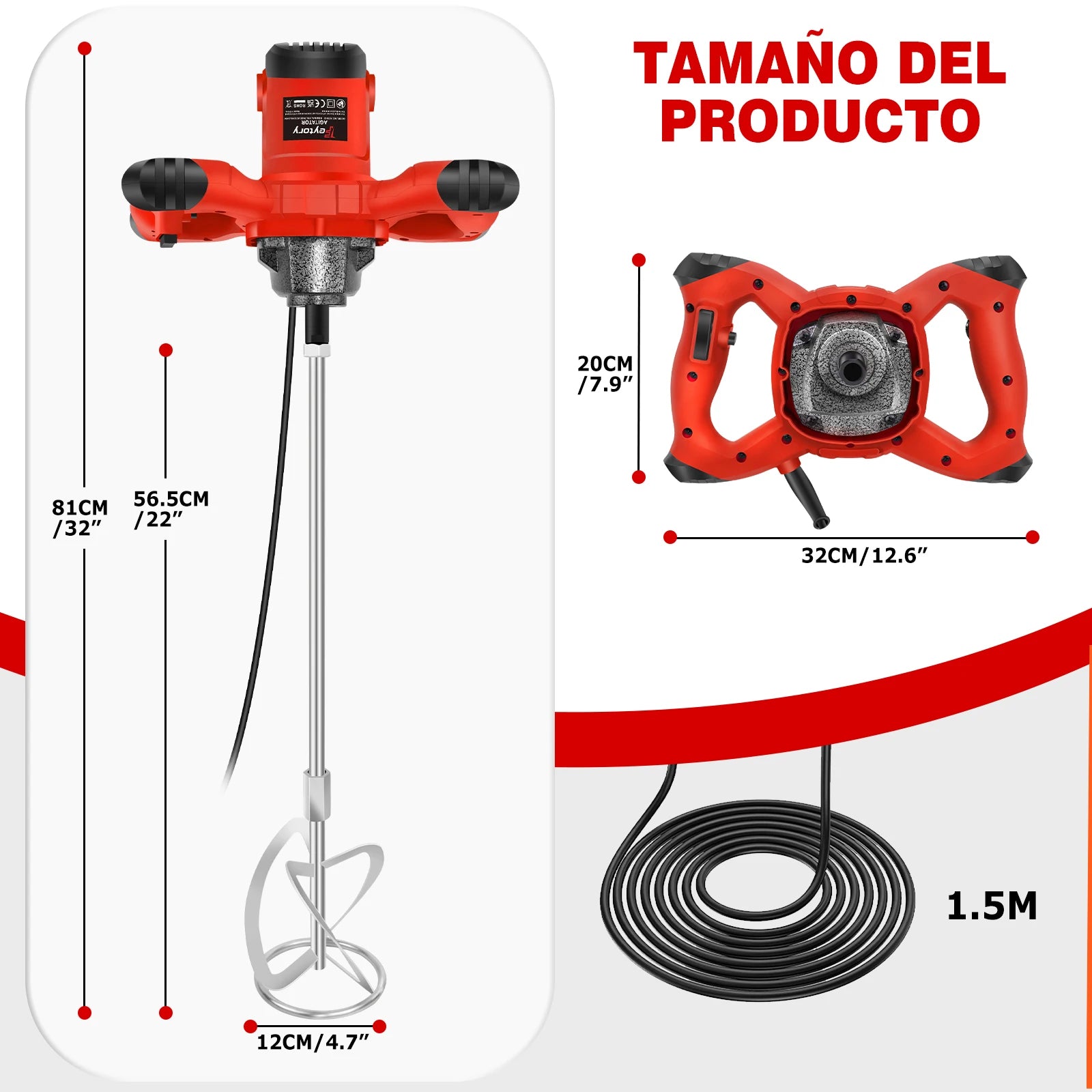 Mezcladora de Hormigón Portátil DayPlus 2600W - Varilla M14, 6 Velocidades
