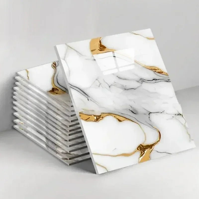 Azulejos Autoadhesivos 3D Efecto Mármol | Pack 10 uds 30x30cm | Impermeable Antibacteriano | Cocina Baño Suelo Pared