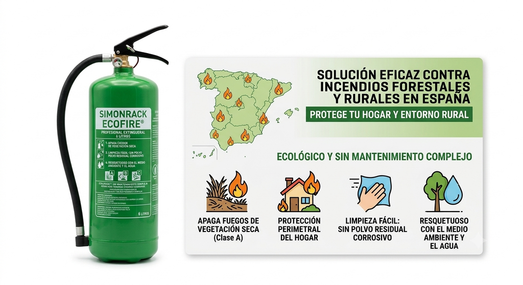 Extintor ecológico Ecofire 6 litros formato profesional con manguera